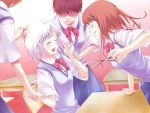  4girls bullying happy school_uniform scissors short_hair smile white_hair yume_miru_kusuri 