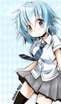  1girl alternate_costume blue_eyes blue_hair dress_shirt mahou_shoujo_madoka_magica miki_sayaka necktie school_uniform shirt short_hair skirt solo thigh-highs u_u_(mooooooou) zettai_ryouiki 