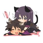  amazu_(tokyo) animal_ears biting black_eyes black_hair cat_ears cat_tail chibi ear_biting fang kemonomimi_mode long_hair multiple_boys ponytail raven tail tales_of_(series) tales_of_vesperia white_background yuri_lowell 