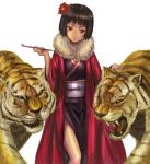  fur_boa japanese_clothes kimono kiseru new_year pipe tiger 