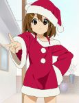  brown_eyes brown_hair cap christmas hairpin hat hirasawa_yui k-on! moe santa_costume santa_hat screencap short_hair stitched v 