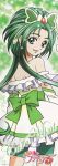  akimoto_komachi bike_shorts cure_mint dress futari_wa_pretty_cure green_eyes green_hair hair_ornament long_hair looking_back ribbon yes!_precure_5 