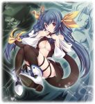  bare_shoulders blue_hair blush breasts choker cleavage dizzy guilty_gear long_hair red_eyes ribbon sisco solo tail tail_ribbon thighhighs twintails under_boob underboob wings 