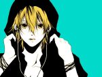  blmap blonde_hair earphones face hood kagamine_len male simple_background solo vocaloid yellow_eyes 