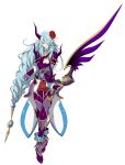  .hack//g.u. .hack//link 1boy androgynous anklet armor bare_chest blue_hair braid choker endrance flower gloves hat horns jewelry long_hair male official_art pointy_ears rose solo sword trap twintails weapon wings 
