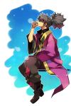  aqua_background black_hair bubble green_eyes jinno_(megacake) male ponytail raven solo tales_of_(series) tales_of_vesperia 