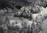  house lamp landscape mountain original rib_roast_(artist) scenery snow snowing tree village 