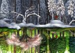  cherry_blossoms forest landscape nature reflection rib_roast_(artist) snow solo tree 