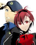  bow female_protagonist_(persona_3) hairpin hat iori_junpei persona persona_3 persona_3_portable red_eyes ribbon school_uniform smile wink 