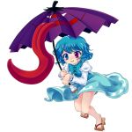  :p blue_eyes blue_hair geta heterochromia highres iris_(artist) iris_anemone karakasa karakasa_obake red_eyes sandals short_hair solo tatara_kogasa tongue touhou transparent_background umbrella 