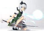  absurdres highres hitodama konpaku_youmu konpaku_youmu_(ghost) ribbon rokuwata_tomoe short_hair silver_hair sword touhou weapon 