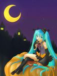  aqua_eyes aqua_hair girl halloween hat hatsune_miku long_hair moon night pumpkin twintails vocaloid 