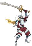  .hack//games .hack//link .hack//sign armor brown_hair cape facial_hair helmet horns mustache official_art red_eyes silver_knight sword weapon 
