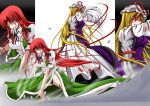  blood braid china_dress chinese_clothes ex-meiling hat hong_meiling long_hair pandora_(angelfeather-heart) red_eyes red_hair redhead ribbon slit_pupils touhou twin_braids very_long_hair wound yakumo_yukari 