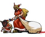  bag blood cirno dying_message hannya horn horns hoshiguma_yuugi ibuki_suika itagayui knife mask oni sack santa_costume touhou translated warainaku 