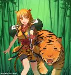 :d =_= animal_ears bag bamboo bamboo_forest bike_shorts blonde_hair blush fangs food forest meat nature new_year open_mouth orange_eyes orange_hair original short_hair smile solo sword tail tiger tiger_ears tiger_tail weapon yellow_eyes zenn 