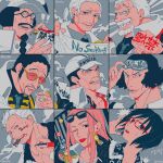  black_hair borsalino_(kizaru) candy clenched_hand collage eyewear_on_head facial_hair food glasses hat highres hina_(one_piece) kuzan_(aokiji) long_hair monkey_d._garp no_smoking one_piece pink_hair sakazuki_(akainu) scar scar_on_face sengoku_(one_piece) short_hair smoke smoker_(one_piece) smoking sunglasses tashigi tsuru_(one_piece) user_rjev8385 white_hair 