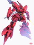  beam_saber char&#039;s_counterattack esuthio glowing glowing_eye green_eyes gundam highres holding holding_sword holding_weapon looking_down mecha mobile_suit no_humans one-eyed sazabi science_fiction solo sword weapon 