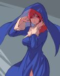  1girl absurdres breasts closed_mouth cowboy_shot glowing glowing_eyes habit highres long_sleeves medium_breasts medium_hair millerbrave mole mole_under_mouth noel_(tsukihime) nun orange_hair red_eyes side_ponytail solo tsukihime tsukihime_(remake) 