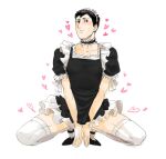  1boy alternate_costume bertolt_hoover black_dress black_hair blush collar crossdressing dress enmaided frilled_collar frilled_dress frills full_body heart maid male_focus nene_(10575936) shingeki_no_kyojin short_hair solo squatting thigh-highs white_legwear 