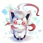  blurry bright_pupils commentary_request full_body half-closed_eyes highres hisuian_zorua looking_at_viewer no_humans pokemon pokemon_(creature) red_eyes solo standing white_pupils yomogi_(black-elf) 
