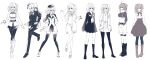  1boy 1girl absurdres ahoge artoria_pendragon_(fate) belt belt_buckle bikini boots bow bowtie buckle command_spell commentary_request cu_chulainn_(fate) cu_chulainn_alter_(fate/grand_order) dress eyebrows_visible_through_hair fate/grand_order fate_(series) formal frown fujimaru_ritsuka_(female) full_body greyscale hair_between_eyes hat highres kneehighs long_sleeves looking_at_another looking_at_viewer midriff monochrome multiple_views navel open_mouth pantyhose polearm ponytail redrabbit44 saber sandals school_uniform shorts side_ponytail skirt smile spear standing suit swimsuit teeth thigh-highs weapon zettai_ryouiki 