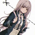  1girl alternate_breast_size alternate_hairstyle bangs breasts criis-chan danganronpa_(series) danganronpa_2:_goodbye_despair galaga hair_ornament hood jacket long_hair looking_at_viewer medium_breasts nanami_chiaki parted_lips pink_eyes ribbon shirt solo 