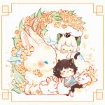  animal_ears animal_focus animated animated_gif blush chibi chinese_clothes flower fur luoxiaohei lying no_humans open_mouth rabbit sleeping the_legend_of_luo_xiaohei yellow_flower yeshen529shengkuai 