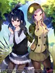  2girls african_rock_python_(kemono_friends) antenna_hair arm_at_side arm_up bangs black_hair blonde_hair blue_eyes blue_hair blush boots closed_mouth company_name crested_porcupine_(kemono_friends) day drawstring extra_ears furrowed_brow gloves glowing glowing_clothes hand_up hands_up hood hood_up hooded_jacket jacket kemono_friends kemono_friends_3 long_hair long_sleeves medium_hair miniskirt miwano_ragu multicolored_hair multiple_girls nervous official_art open_mouth outdoors pantyhose parted_bangs pleated_skirt porcupine_ears print_jacket purple_hair shiny shiny_hair shirt sidelocks skirt slit_pupils smile snake_print snake_tail spikes tail teasing thigh-highs thigh_boots two-tone_hair violet_eyes watermark wavy_mouth 