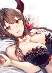  1girl :d bangs bare_shoulders black_bra bra breasts brown_eyes brown_hair character_request commentary_request copyright_request eyebrows_visible_through_hair heart large_breasts long_hair looking_at_viewer smile solo suminaga_(altil777) underwear upper_body 
