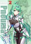  1girl absurdres bangs breasts chest_jewel earrings gloves green_eyes green_hair highres jewelry large_breasts long_hair pneuma_(xenoblade) ponytail solo swept_bangs tiara very_long_hair xenoblade_chronicles_(series) xenoblade_chronicles_2 xiao_qi 