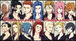  2girls 6+boys axel_(kingdom_hearts) bangs black_coat_(kingdom_hearts) black_hair blonde_hair blue_eyes blue_hair brown_hair dark-skinned_male dark_skin demyx eyepatch facial_hair food green_eyes grey_hair kingdom_hearts larxene lexaeus long_hair luxord marluxia mouth_hold multiple_boys multiple_girls noitigo-fuck organization_xiii pink_hair pocky ponytail redhead roxas saix scar short_hair silver_hair smile vexen white_hair xaldin xemnas xigbar xion_(kingdom_hearts) yellow_eyes zexion 