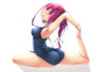  1girl ass blue_swimsuit breasts hair_ribbon highres i-168_(kancolle) kantai_collection long_hair medium_breasts one-piece_swimsuit ponytail red_eyes redhead ribbon school_swimsuit solo stretch swimsuit unomi yoga 
