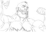  1boy absurdres beard chest_hair facial_hair graphite_(medium) greyscale highres large_pectorals male_focus mature_male monochrome muscular muscular_male mustache pectorals scar scar_on_arm simple_background street_fighter topless_male traditional_media white_background yoshihara_motoki zangief 