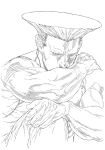  1boy absurdres american_flag american_flag_tattoo furrowed_brow graphite_(medium) greyscale guile highres male_focus mature_male monochrome muscular muscular_male street_fighter traditional_media yoshihara_motoki 