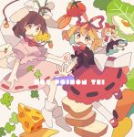  2girls :o animal_ears ankle_socks arm_at_side back_bow bad_id bad_tumblr_id bangs beige_background black_shirt blonde_hair blush_stickers bobby_socks bow bowtie bread_slice brown_eyes brown_hair carrot carrot_necklace cheese clover curled_fingers d: daizu_(melon-lemon) dot_nose egg egg_yolk english_text envelope eyebrows_visible_through_hair eyes_visible_through_hair fairy_wings floating_hair floppy_ears flower food foreshortening four-leaf_clover fried_egg frills from_side full_body furrowed_brow gradient_eyes hair_between_eyes hair_bow hair_ribbon hand_up high_collar highres inaba_tewi jewelry leg_up legs_up letter lettuce lily_of_the_valley looking_to_the_side mary_janes medicine_melancholy medium_skirt multicolored multicolored_eyes multiple_girls necklace no_nose no_shoes one_eye_closed open_hand open_mouth orange_eyes outstretched_arm outstretched_hand pantyhose parted_lips pendant pink_shirt pink_skirt pointing puffy_short_sleeves puffy_sleeves rabbit_ears rabbit_girl rabbit_tail red_bow red_footwear red_neckwear red_ribbon red_skirt ribbon ribbon-trimmed_skirt ribbon_trim shirt shoes short_hair short_sleeves skirt socks su-san sunny_side_up_egg swept_bangs swiss_cheese tail tareme tomato touhou wavy_hair white_bow white_flower white_legwear wings yellow_eyes 