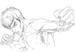  1boy absurdres fei_long graphite_(medium) greyscale highres looking_at_viewer male_focus mature_male monochrome muscular muscular_male short_hair simple_background street_fighter traditional_media white_background yoshihara_motoki 