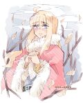  1boy ahoge bangs blonde_hair blue_eyes canute cape commission fur_trim long_hair looking_at_viewer prince viking vinland_saga 