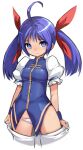  1girl blue_eyes blue_hair blush breasts chinese_clothes closed_mouth fatal_fury futaba_hotaru hair_ribbon karukan_(monjya) long_hair looking_at_viewer mark_of_the_wolves panties ribbon simple_background solo the_king_of_fighters the_king_of_fighters_all-stars the_king_of_fighters_xi twintails underwear white_background wristband 