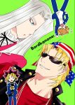  4boys american_flag american_flag_print bandana bangs black_hair black_neck_ribbon black_shirt black_vest blonde_hair blue_eyes blue_jacket blue_pants chibi chibi_inset commentary_request cover cover_page domino_high_school_uniform doujin_cover dutch_angle flag_print green_background grin hair_over_one_eye jacket jewelry jounouchi_katsuya keith_howard light_brown_hair long_hair looking_at_another looking_to_the_side male_focus millennium_puzzle multicolored_hair multiple_boys mutou_yuugi necklace open_mouth pants pegasus_j_crawford red_jacket red_shirt redhead riichi_(reati) school_uniform shirt short_hair simple_background smile spiky_hair studded_vest sunglasses upper_body vest white_hair white_shirt yu-gi-oh! yu-gi-oh!_duel_monsters 