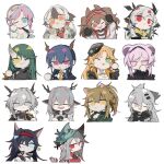  6+girls :&lt; :d :p ;d alina_(arknights) angelina_(arknights) animal_ears aqua_headwear arknights armor ascot beret black_ascot black_cape black_choker black_collar black_gloves black_hair black_headwear black_jacket black_shirt blaze_(arknights) blue_eyes blue_poison_(arknights) blue_poison_(shoal_beat)_(arknights) bow bowtie braid brown_hair cape cat_ears ch&#039;en_(arknights) choker closed_eyes coin collar deer_antlers deer_ears deer_girl dragon_horns dress drill_hair earpiece fang flower formal fox_ears from_side gloves gradient_hair green_hair green_jacket grey_eyes grey_hair hair_between_eyes hair_intakes hair_ornament hair_tubes hairband hairclip hand_up happy hat head_wreath head_wreath_removed headgear heart holding holding_coin holding_flower horns hoshiguma_(arknights) infection_monitor_(arknights) jacket jitome lappland_(arknights) lin_yuhsia_(arknights) lion_ears long_hair looking_at_viewer mouse_ears multicolored_hair multiple_girls necktie official_alternate_costume one_eye_closed oni_horns open_clothes open_jacket open_mouth orange_bow orange_bowtie orange_eyes orange_hair orange_necktie orange_shirt pauldrons pink_eyes pink_hair ponytail red_dress red_eyes red_hairband shirt shoulder_armor side_drill siege_(arknights) simple_background single_horn single_pauldron skadi_(arknights) skadi_the_corrupting_heart_(arknights) smile snowsant_(arknights) south_ac sports_bra star_(symbol) striped striped_hairband sweatdrop swire_(arknights) talulah_(arknights) tiger_ears tongue tongue_out triangle_mouth twin_braids twin_drills twintails weedy_(arknights) white_background white_flower white_hair white_hairband white_jacket white_shirt white_sports_bra wolf_ears yellow_eyes 