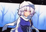  1girl blush_stickers breasts hat large_breasts letty_whiterock light_purple_hair open_mouth pink_eyes qqqrinkappp short_hair solo touhou traditional_media 