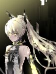  1girl bangs bare_shoulders blonde_hair character_request closed_mouth cyborg glowing glowing_eyes hair_ornament hair_ribbon long_hair looking_at_viewer ponytail punishing:_gray_raven ribbon sachiko_y sleeveless solo v-shaped_eyebrows yellow_eyes 