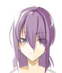  1girl closed_mouth copyright_request doko_tetora grey_shirt hair_between_eyes long_hair looking_at_viewer portrait purple_hair shirt simple_background solo violet_eyes white_background 