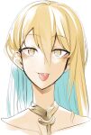  1girl :p blonde_hair blue_hair blush colored_inner_hair copyright_request doko_tetora looking_at_viewer multicolored_hair portrait simple_background smile solo tongue tongue_out two-tone_hair white_background yellow_eyes 