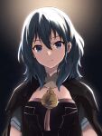  1girl armor bangs black_armor black_cape blue_eyes blue_hair breastplate byleth_(fire_emblem) byleth_eisner_(female) cape closed_mouth commentary_request expressionless eyebrows_visible_through_hair fire_emblem fire_emblem:_three_houses hair_between_eyes komurice long_hair looking_at_viewer short_sleeves solo upper_body 