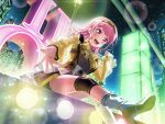 bang_dream! blush jacket maruyama_aya official_art pink_eyes pink_hair short_hair smile