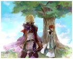  asbel_lhant blonde_hair brown_hair cape cravat flower male mooche multiple_boys richard_(tales_of_graces) tales_of_(series) tales_of_graces tree 