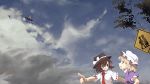  blonde_hair bow brown_eyes brown_hair clouds hat maribel_han mieharu necktie sign sky touhou usami_renko yakumo_yukari 