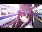  cat_ears letterboxed original purple_eyes purple_hair solo train train_station violet_eyes yamaguchi_takashi yamaguchi_yuu 